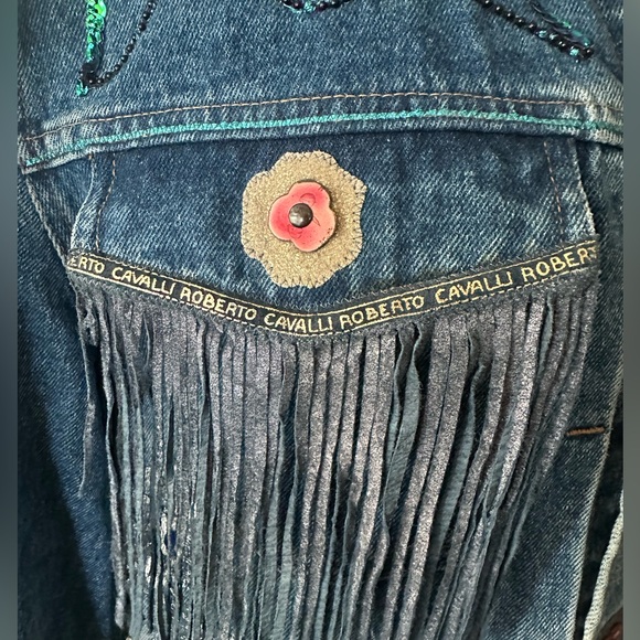 Vintage Roberto Cavalli 1980s tiger fringe denim jacket of dreams - Picture 6 of 13